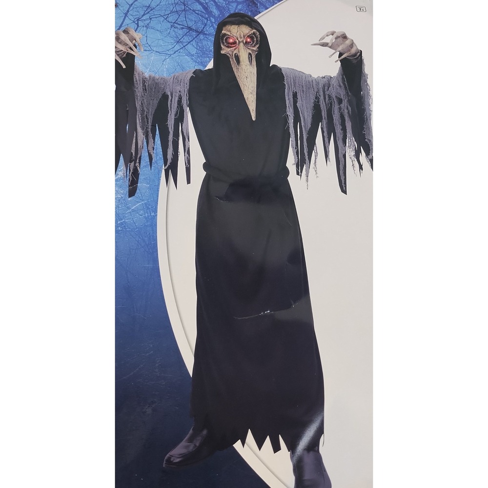 Spirit Lord Raven Spooky Costume Plague Doctor Light Up Mask Kids XL 14-16 Black